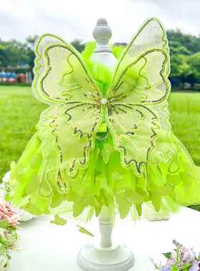 宠物狗狗猫咪公主连衣裙子绿色夏季婚纱仙气用品衣服蕾丝蝴蝶泰迪