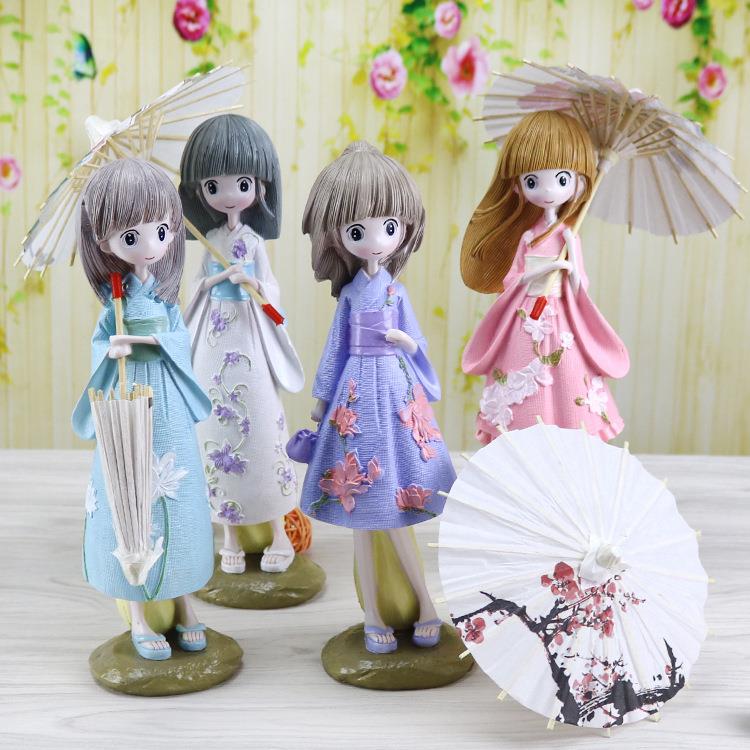 新款直销创意打伞女孩和服少女树脂工艺品摆件家居装饰工艺品学生