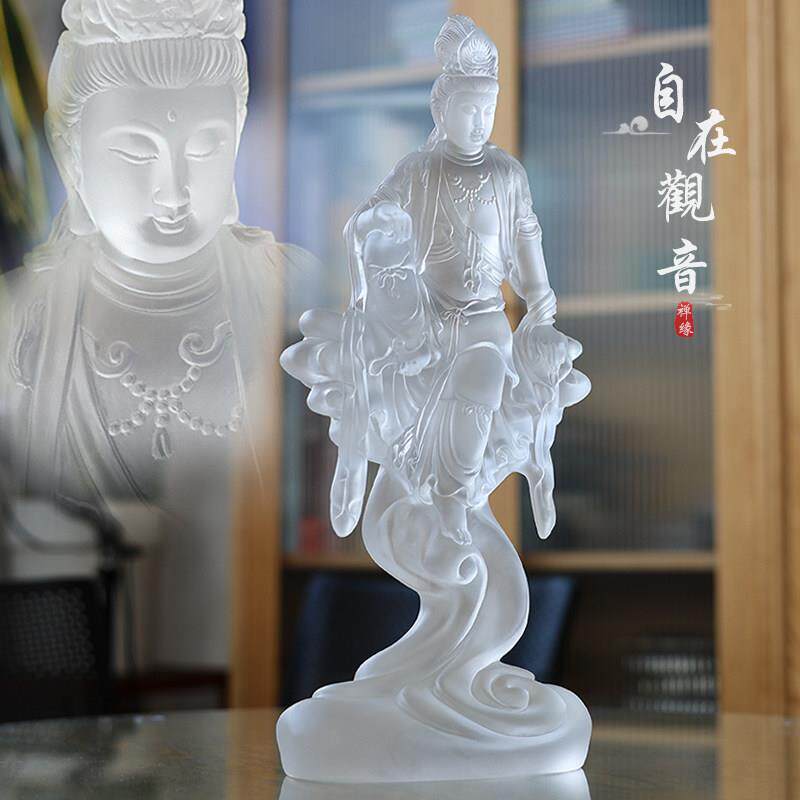 琉璃水月观音观世音观自在菩萨观世音佛像家用佛堂中式供奉摆件