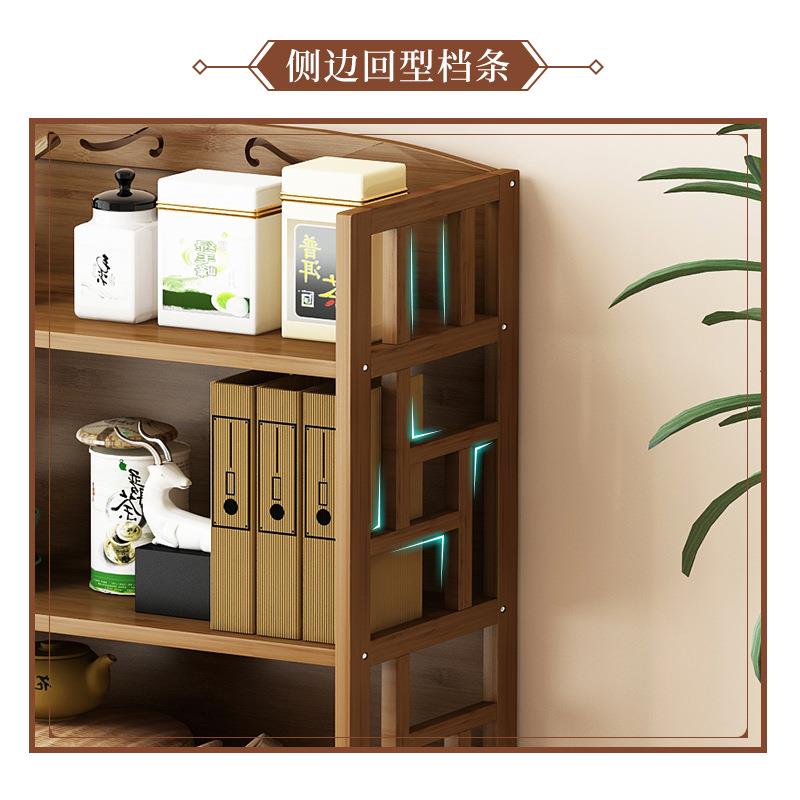 客厅茶室隔板置物架子储物楠竹艺术感小收纳柜子多层实木落地书架