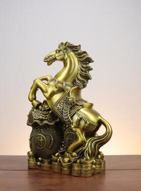 LUE黄铜马马摆马件马到成功十二生肖年礼品袋钱马聚宝盆马