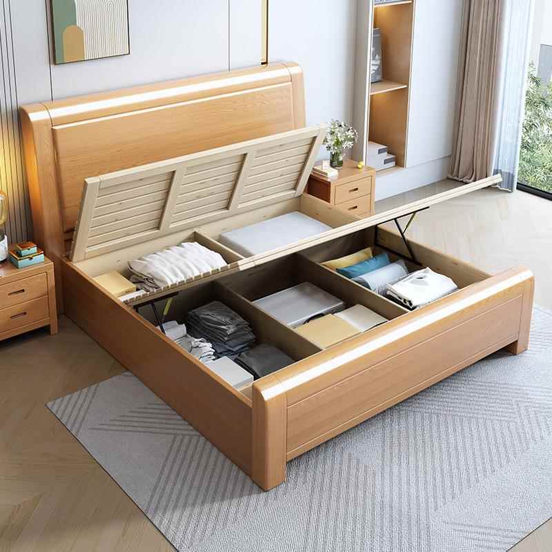 全实木榉木床1约.8.米双人床现代简12m厂XJI直销1.5米工原木床主