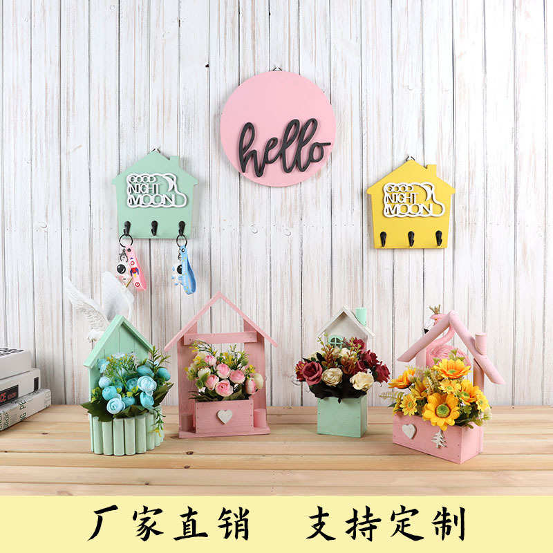 盆栽壁挂艺挂件墙上 小房子木花盆壁挂木质复古 艺挂篮木