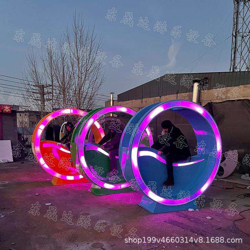 网红无动力发光单车 不锈钢公园景区广场文旅亲子互动游乐设备