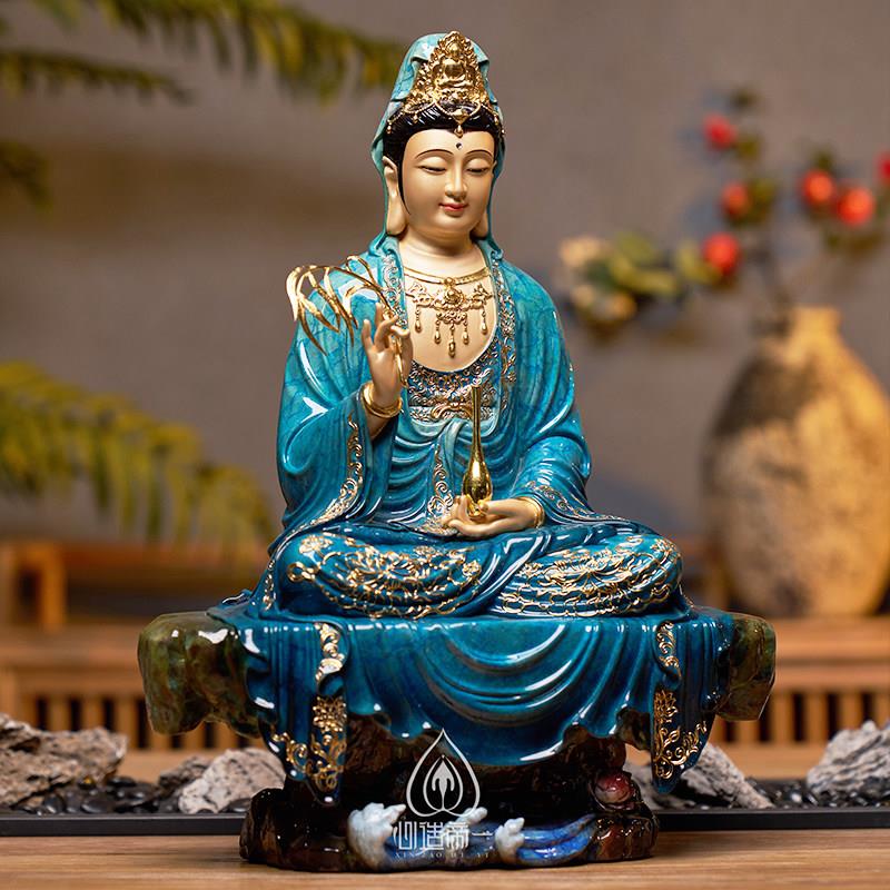 台湾鎏金观音菩萨佛像观音铜像纯铜观世音供奉像自在观音菩萨摆件