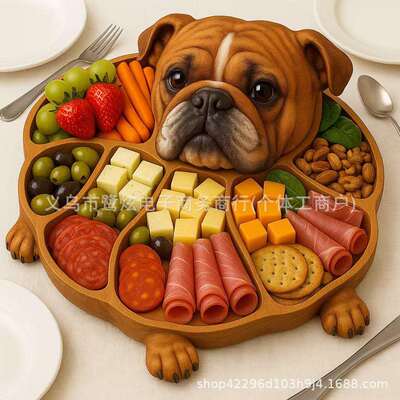 跨境新品Dog deli platter 狗狗主题水果拼盘木质工树脂小狗托盘