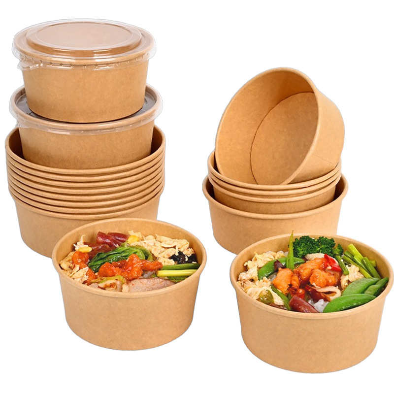 牛皮纸打包盒一次性纸碗饭碗野餐盒沙拉碗纸饭盒外卖快餐盒水果盒