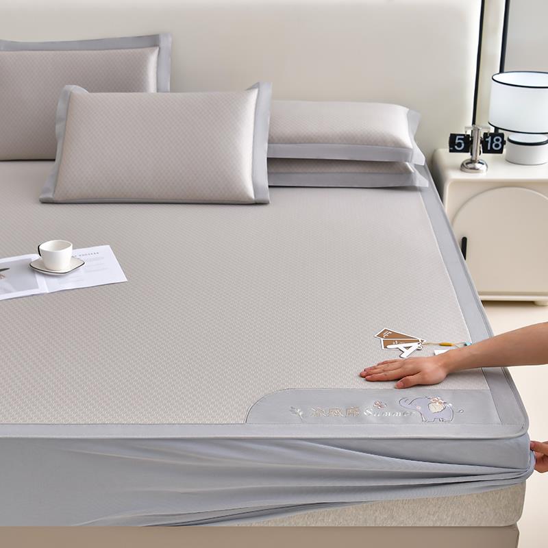 冰丝凉席三件套冰藤草席学生宿舍单人夏天空调凉感软席床笠款席子