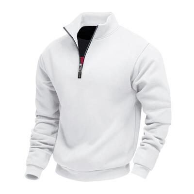 Men Fall Winter Fleece Zip Pullover Sweatshirt Plain Casual