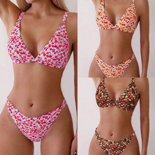 Printed bikini swimsuit women's beach split