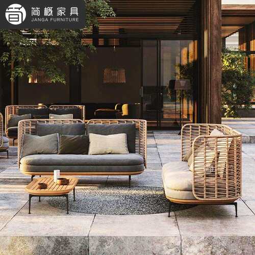 户外别墅藤编沙发露天花园庭院沙发家具组合防水防晒酒店民宿沙发