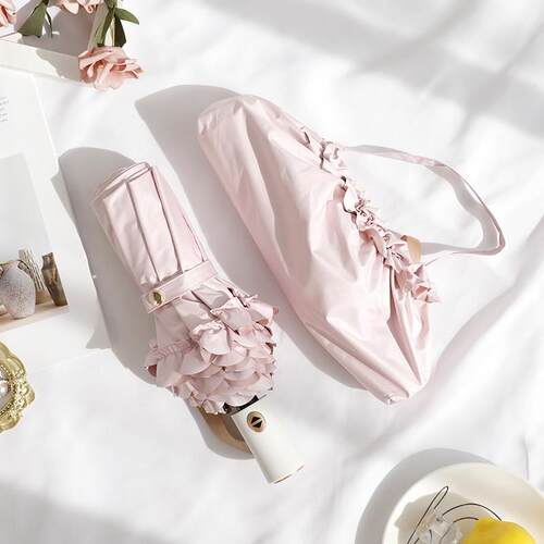 花边彩胶全自动晴雨伞两用女折叠防晒抗UV高颜值遮阳伞遮阳伞