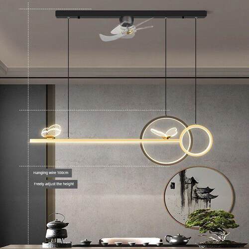 餐厅风扇一体吊灯现代简约创意个性餐桌吧台灯网红智能语音灯具