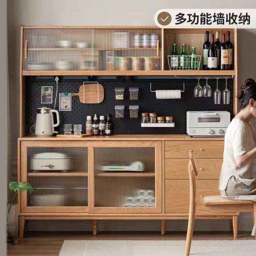 纯实木高餐边柜现代厨房置物柜北欧橡木碗柜家用茶水柜上下台收纳