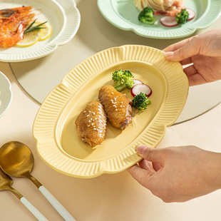 家用哑光釉下彩陶瓷餐具 10英寸大鱼盘菜盘饭盘汤水盘花边鱼盘日式