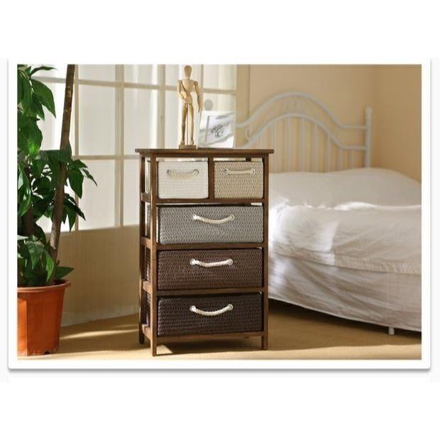 式实木田韩园藤编收纳柜抽屉斗柜储柜00现物柜代简约卧室床头子窄