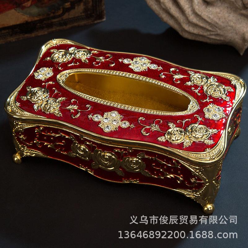金EIH属立体雕玫瑰花花厅纸盒餐纸巾盒创意客厅卫生间家用防水纸