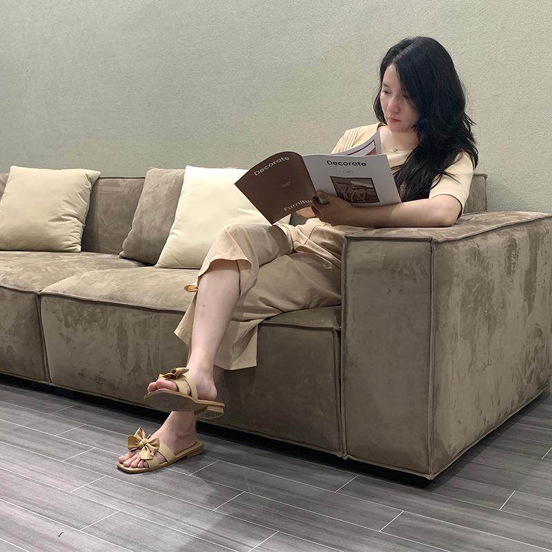 豆腐块意式科技布沙发北欧现代极简约客厅小户型是直排磨砂绒沙发