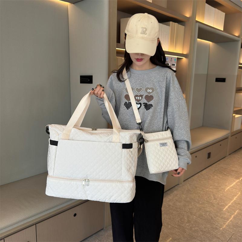 跨境菱格绣线待产包收纳袋斜挎便捷子母包瑜伽健身包大容量旅行包