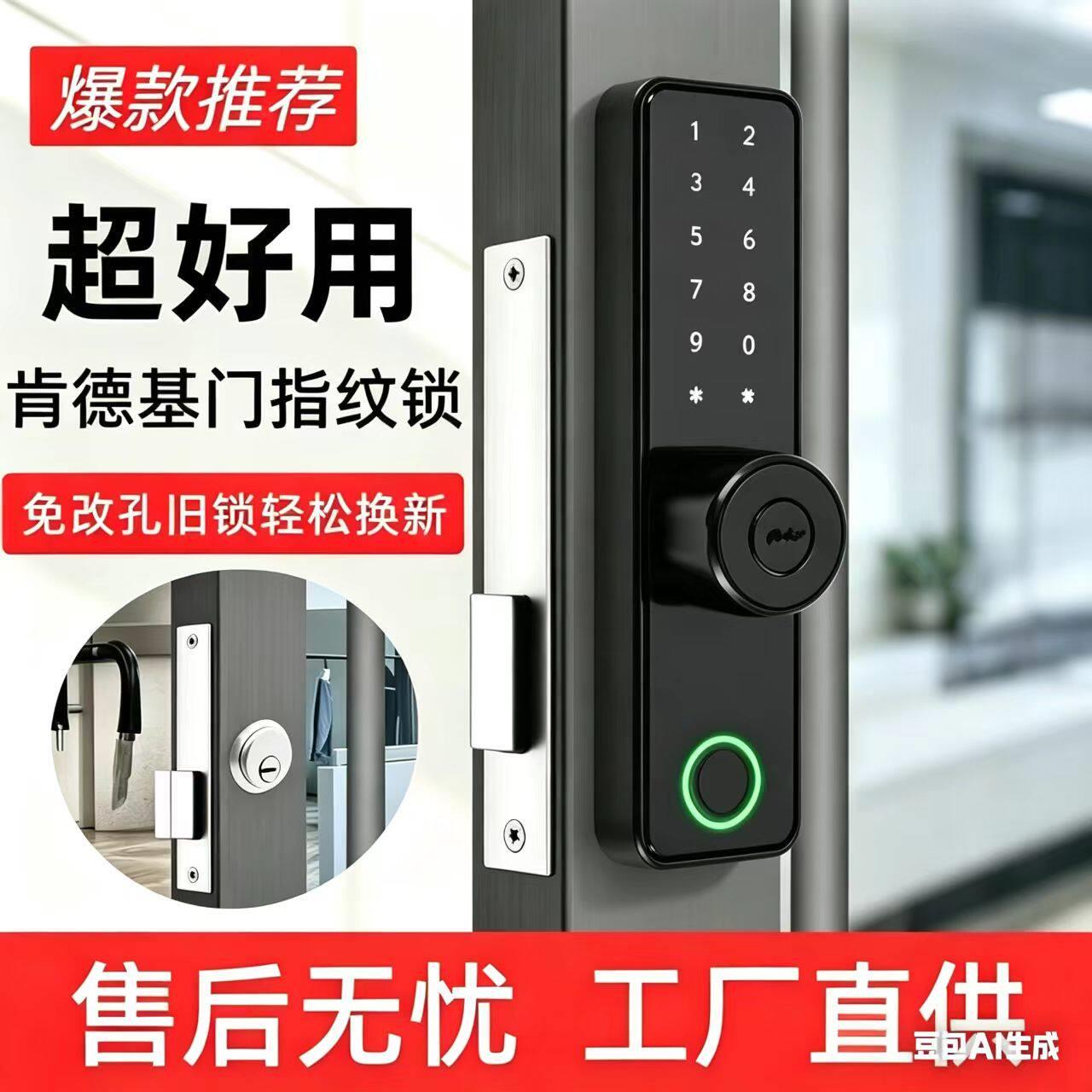 免改孔肯德基门智能指纹锁店铺专用断桥铝门有框玻璃门电子密码锁
