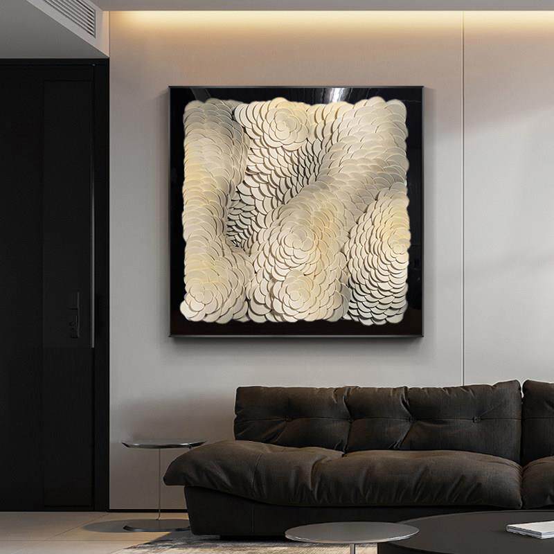 现代简约客厅装饰画手工拼贴晶瓷皮革抽象画立体玄关餐厅卧室挂画