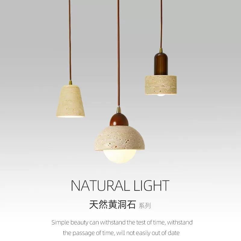 日式侘寂风复古黄洞石卧室床头吊灯创意中古设计师民宿餐厅吊线灯