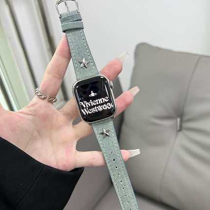 适用苹果手表S9表带牛仔柳丁applewatch8765432代秋冬透气男女款
