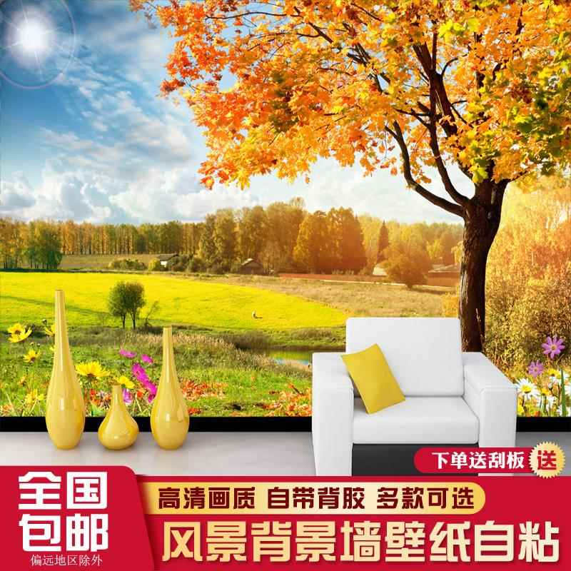 3d立体背景墙自粘贴画风景喷绘壁纸现代装饰简约客厅电视沙发墙画