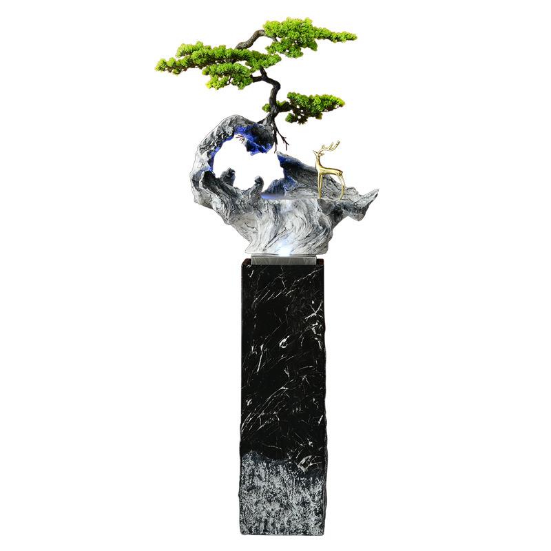 轻奢仿真迎客松根雕盆景流水加湿器摆件现代家居客厅玄关转角装饰