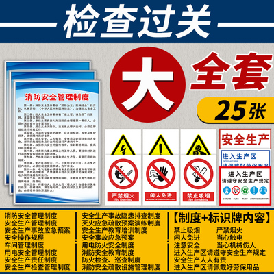 消防标识标牌安全生产管理安监检查全套制度牌上墙标识牌车间工厂
