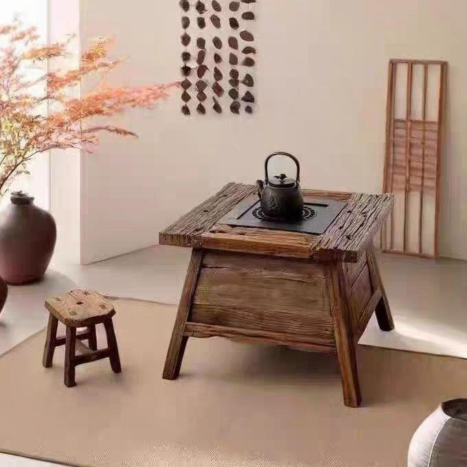 木茶围炉煮茶火塘小方椅桌榆木茶台家实用UXE阳台民宿原木几茶茶