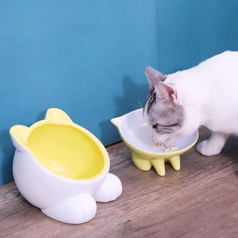 碗可打翻碗扁口猫碗食陶瓷斜脸爱小猫盆防饭盆猫高脚猫陶瓷q宠物