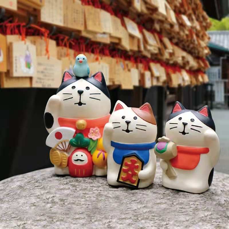 日式万福猫咪ZAKKA杂货INS潮玩公仔树脂工艺品小摆件