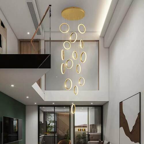 现代简约loft复式楼中空大厅灯具北欧led公寓客厅别墅楼梯长吊灯