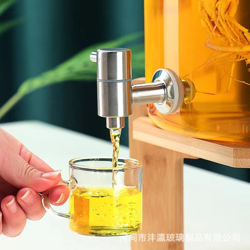 龙头凉水高硼玻璃耐高温壶大容量硅饮料果汁桶柠檬水酒桶酵素369