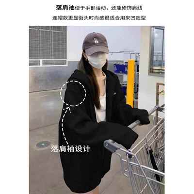 100%ZUW纯棉iz美式复古拉链开衫卫衣女秋冬季外加绒加厚overse连