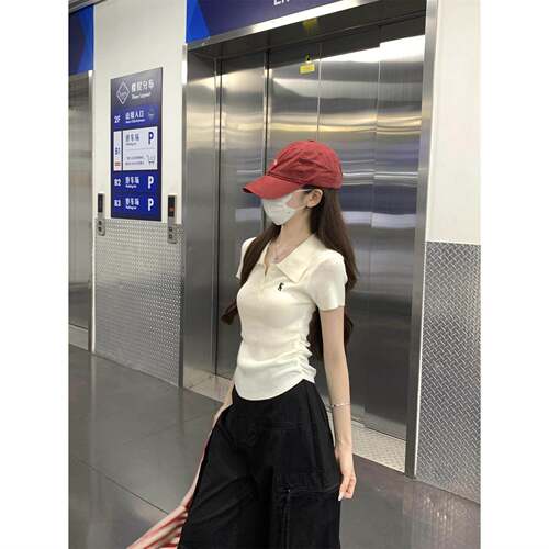 夏季polo领针织短袖正肩T恤女2026新款衣服巨好看的装上衣0519z