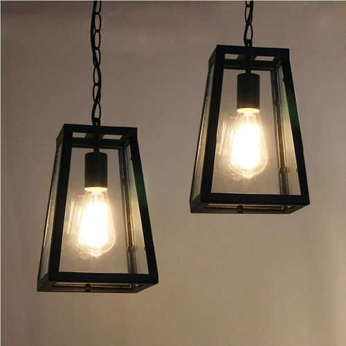 个性艺餐厅美式玻璃loft乡村吊灯咖啡厅方框灯灯箱铁复古创意吧台