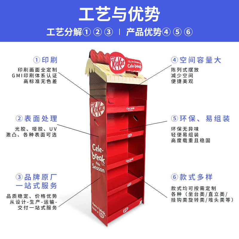 麦芽展示直立货架 瓦楞纸陈列商超卖场快速成型落地靠墙纸货架