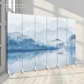 新中式 屏风隔断客厅遮挡折叠可移动水墨山水画办公室酒店大厅挡风