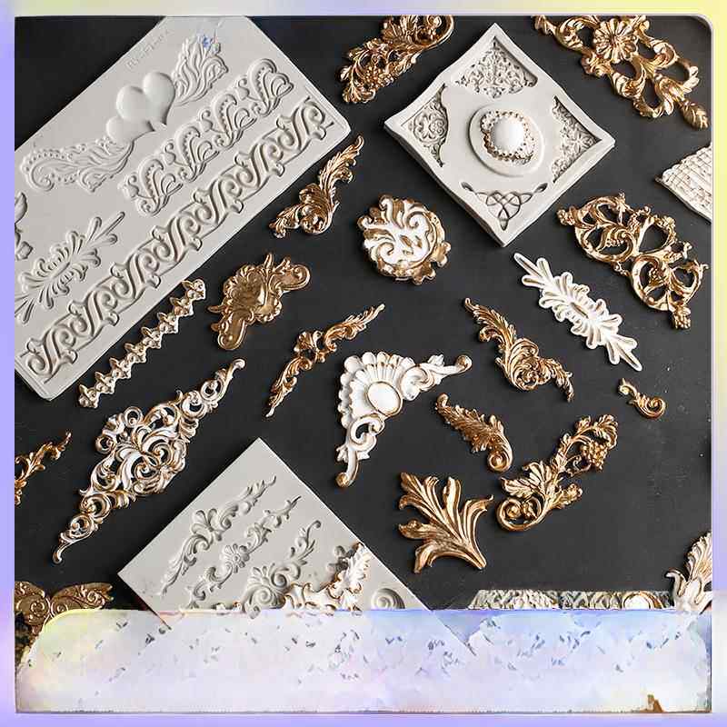 欧式宫廷风翻糖硅胶模具巧克力蕾丝花边复古首饰宝石烘焙装饰模具