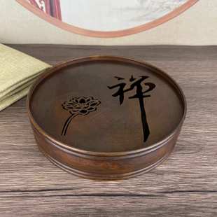 饰摆件 复古古玩铜禅意茶盘家用圆形储水茶托盘茶台家居工艺品装