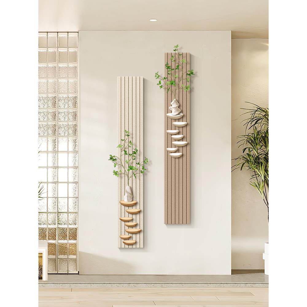 奶油风格门厅装饰画绿色植物走廊尽头组合挂画细长客厅背景墙壁画图片