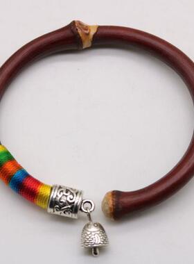 高档天记藏银鸡血配藤手镯 藏银饰男西款女款有节无节藤情侣款木