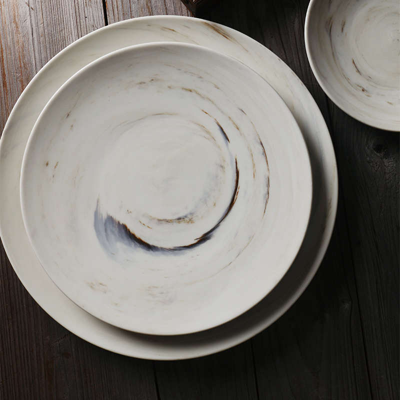 大理石纹餐具碗碟套装家用【高端新骨瓷】家用西餐牛排陶瓷菜盘子