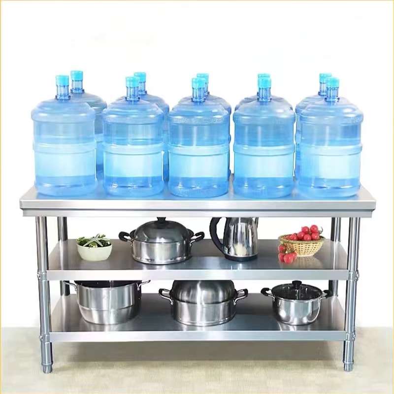 特厚不锈钢工作台厨房案板操作台打荷家用切菜桌双层三层专用烘焙