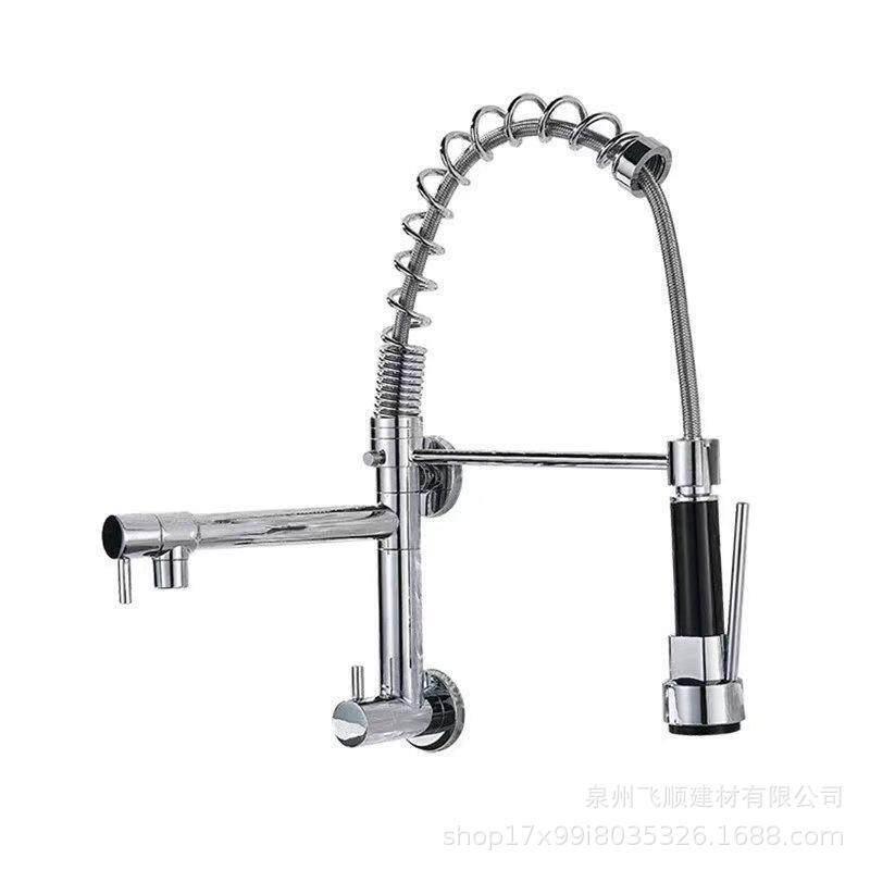 新款直销全铜入墙式美式弹簧厨房阳台冷水龙头壁挂式弹簧厨房水龙