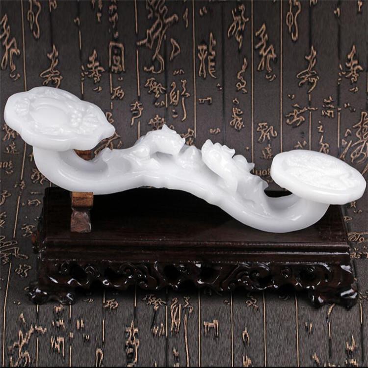 玉器工艺品 天然阿富汗玉白玉精雕如意摆件 家居客厅玉摆