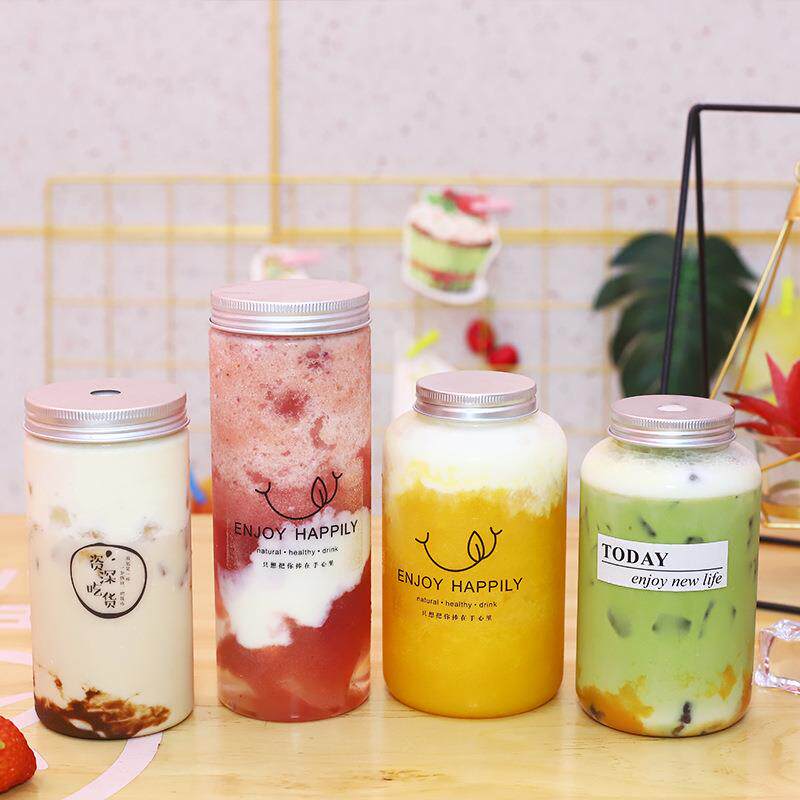 网红多款pet塑料瓶夏季奶茶杯子凉茶果汁饮料打包外卖瓶印刷带盖