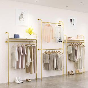 服装店展示架衣架女装店上墙壁挂式金色展示双层陈列挂衣架跨境